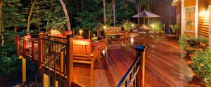 New Jersey home with deck lighting